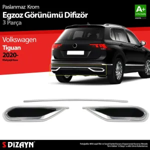 S-Dizayn VW Tiguan Krom Egzoz Görünümü Difüzör 3 Parça 2020-2024 A+KaliteAraca &Ouml;zel Krom Aksesuar&Uuml;r&uuml;n &Ouml;zellikleri:Krom &uuml;r&uuml;nler ara