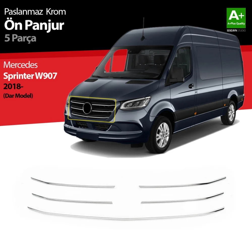 Mercedes Sprinter Uyumlu W907 Krom Ön Panjur Dar Model 5 Parça 2018 Üzeri