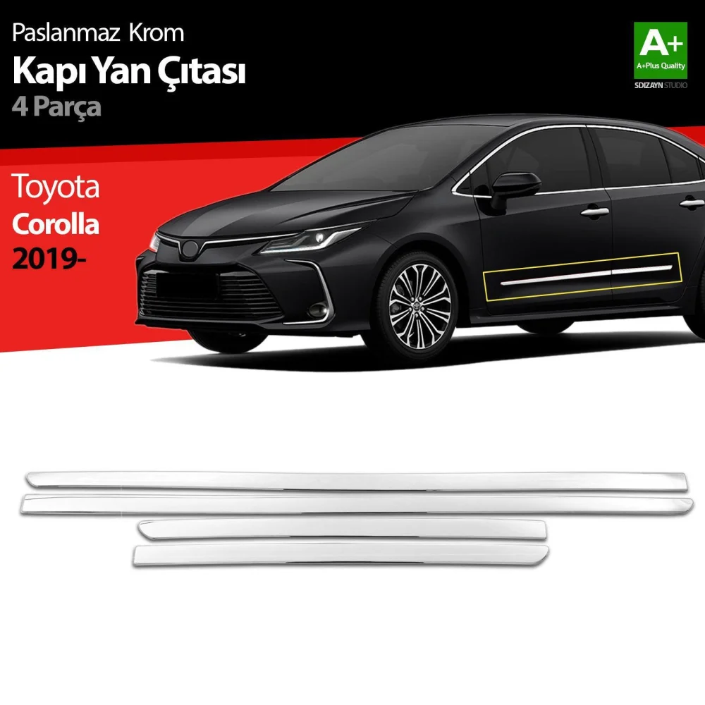Toyota Corolla Uyumlu Krom Kapı Yan Çıtası 4 Parça 2019 Üzeri