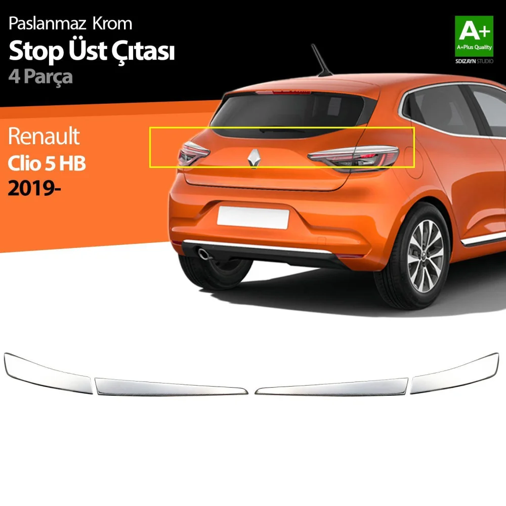 Renault Clio Uyumlu 5 Krom Stop Üst Çıtası 4 Parça. 2019 Ve Üzeri