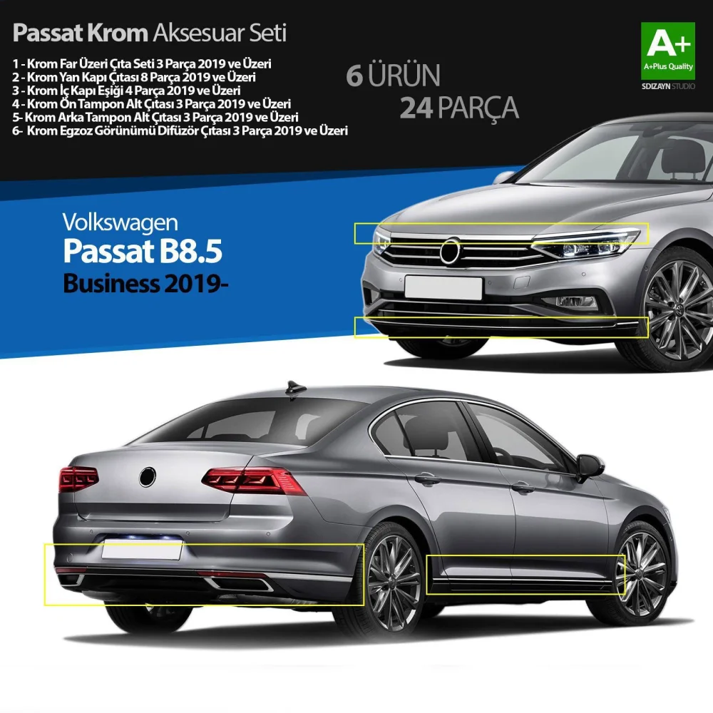 Drs Tuning Passat Uyumlu B8.5 Business Krom Aksesuar Seti 24 Parça S Dizayn A+Kalite
