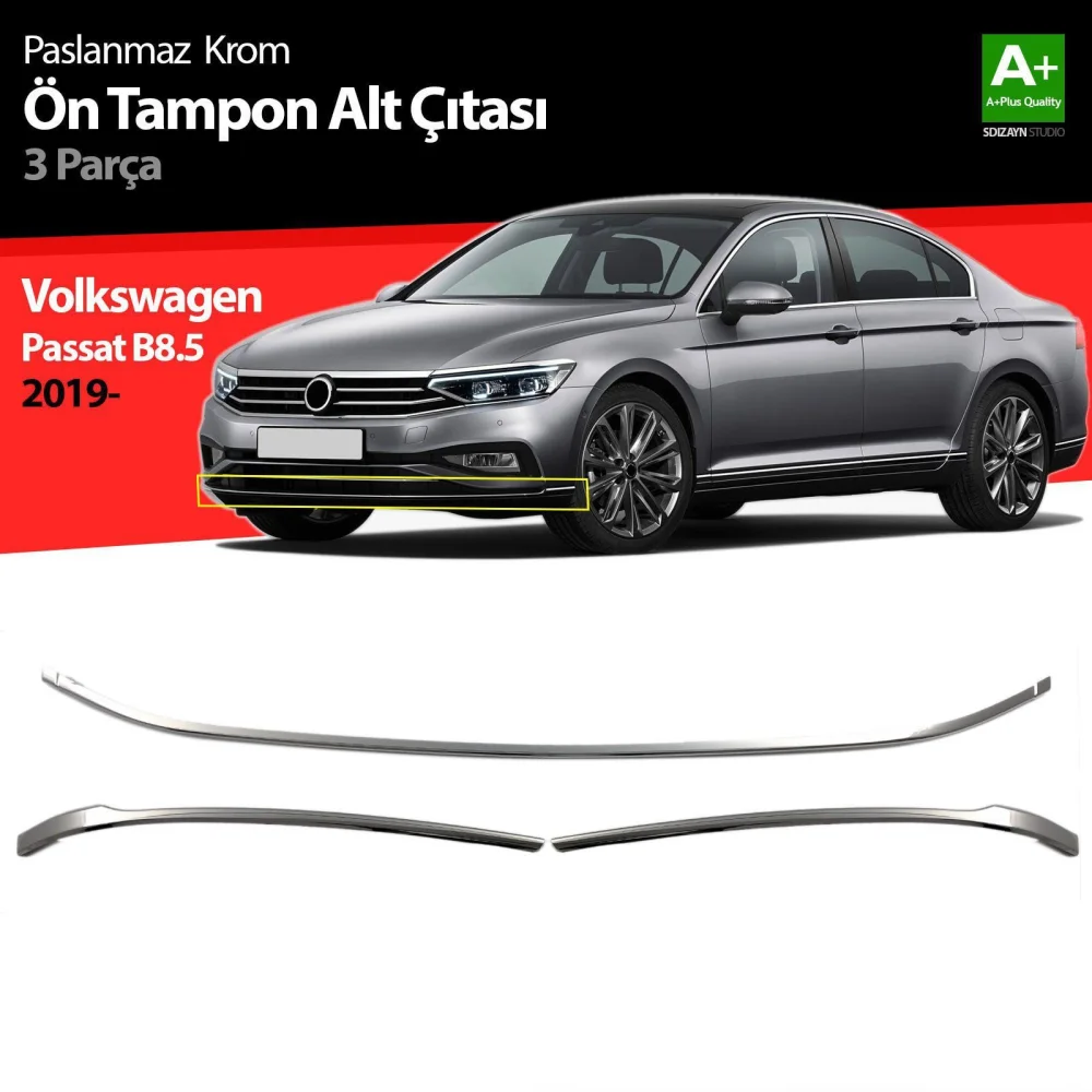 Drs Tuning VW Passat B8.5 Krom Ön Tampon Alt Çıtası 3 Parça 2019-2023