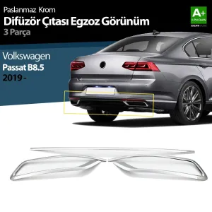 S-Dizayn VW Passat B8.5 Krom Egzoz Görünümü Difüzör Çıtası 3 Parça 2019-2023Araca &Ouml;zel Krom Aksesuar&Uuml;r&uuml;n &Ouml;zellikleri:Krom &uuml;r&uuml;nler 