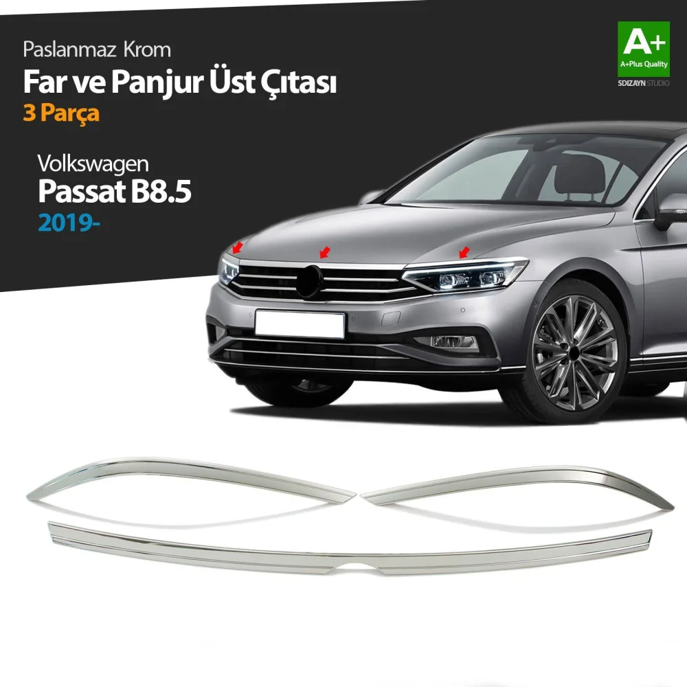 Drs Tuning VW Passat B8.5 Krom Far Üzeri Çıta Seti 3 Parça 2019-2023