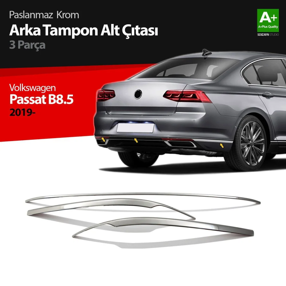 Drs Tuning VW Passat B8.5 Krom Arka Tampon Alt Çıtası 3 Parça 2019-2023