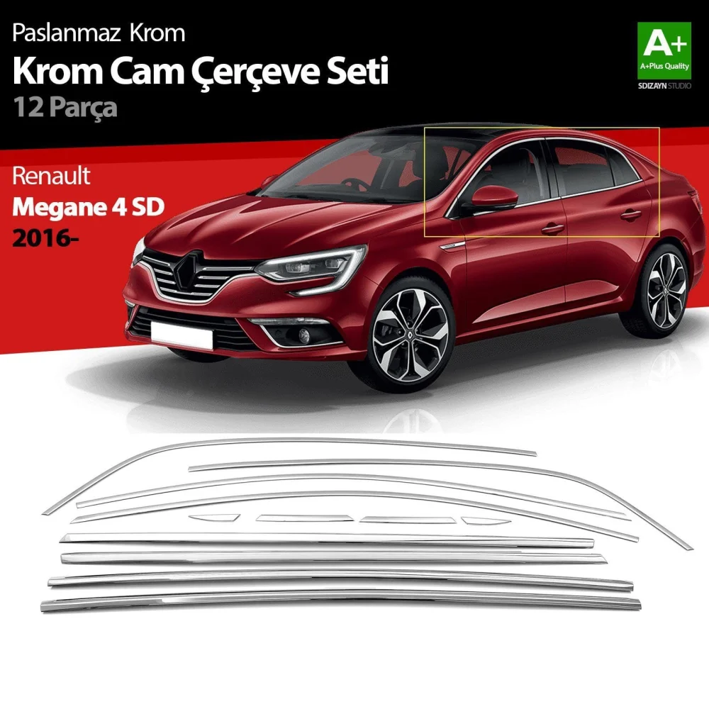 Drs Tuning Renault Megane 4 SD Krom Cam Çerçevesi 12 Prç. 2016 Üzeri A+ Kalite