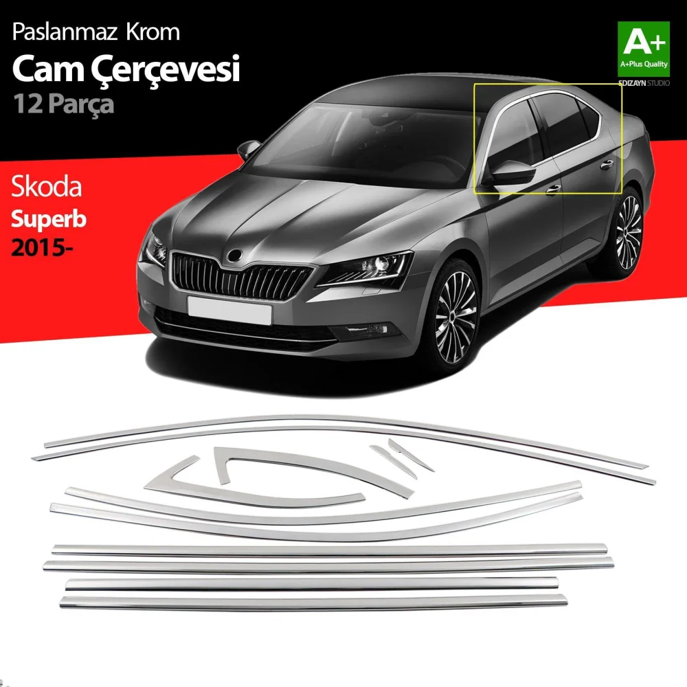 Drs Tuning Skoda Superb Krom Cam Çerçeve Seti 12 Prç 2015-2023 A+ Kalite