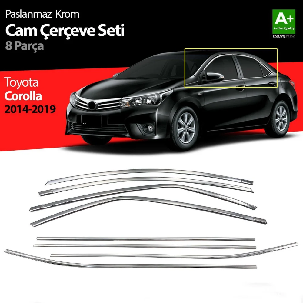 Drs Tuning Toyota Corolla Krom Cam Çerçevesi 8 Prç. 2013-2018 A+ Kalite