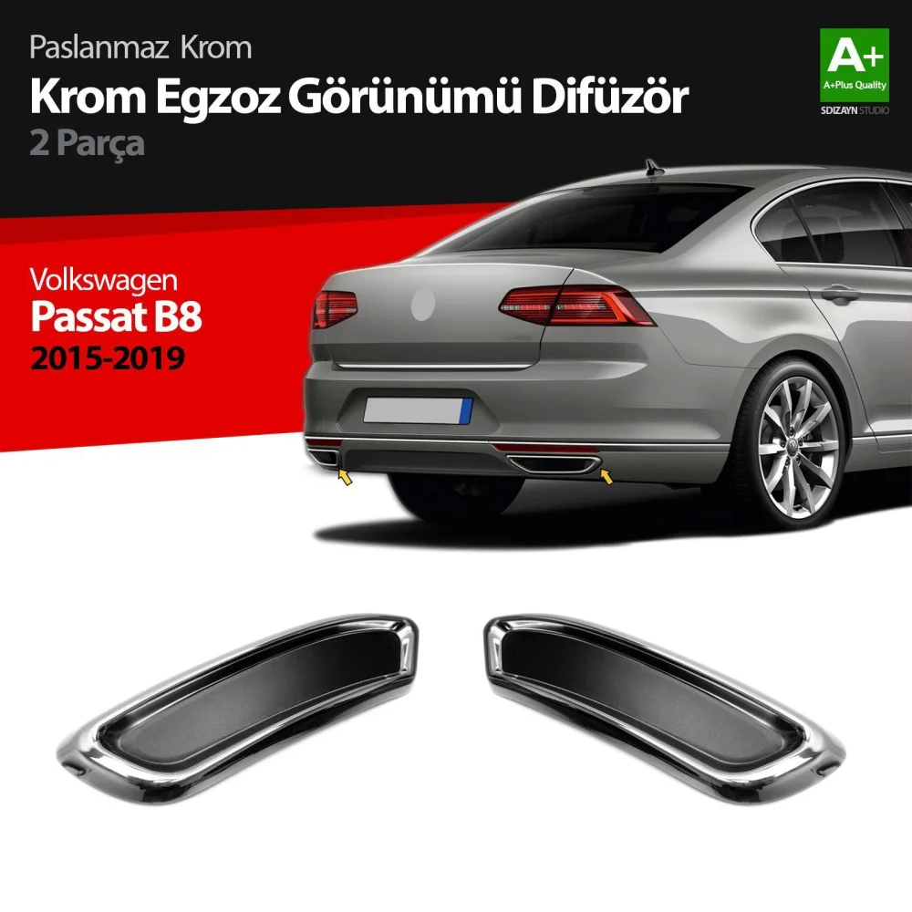 Drs Tuning VW Passat B8 Krom Egzoz Görünümü Difüzör R Line Still 2 Parça 2015-2019