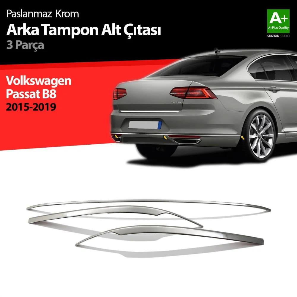 Drs Tuning VW Passat B8 Krom Arka Tampon Alt Çıtası 3 Parça 2015-2019
