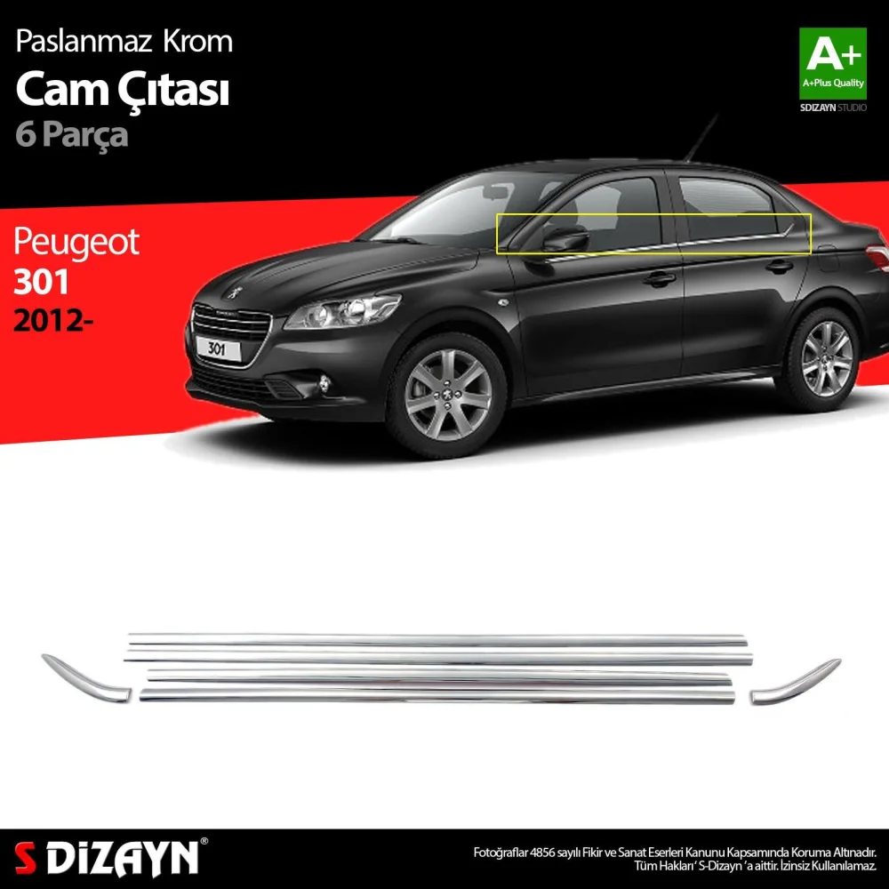Drs Tuning Peugeot 301 Krom Cam Çıtası 6 Prç. 2012-2017