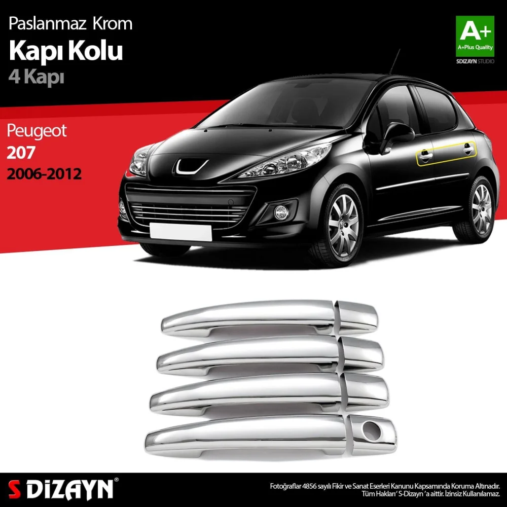 Peugeot 207 Uyumlu Krom Kapı Kolu 4 Kapı 2006-2012