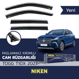 Niken Cam Rüzgarlığı uyumlu TOGG T10X 2023- Kromlu 4'lü Cam Rüzgarlığı modelleri DRS Tuning'de. Kaliteli malzeme, hızlı kargo ve güvenli alışverişle hemen