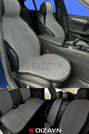 S-Dizayn Oto Koltuk Koruyucu Kılıf Set Çizgili Füme Beyaz Universal 2+3 Parça Ön Arka thumb 1