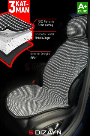 S-Dizayn Oto Koltuk Koruyucu Kılıf Set Çizgili Füme Beyaz Universal 2+3 Parça Ön Arka thumb 2