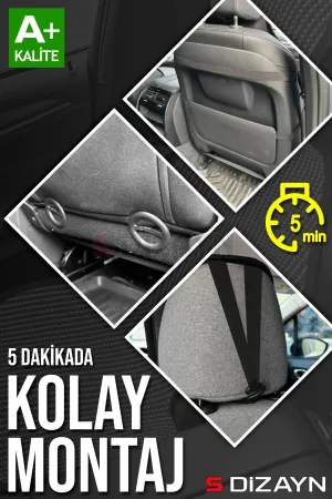 S-Dizayn Oto Koltuk Koruyucu Kılıf Set Çizgili Füme Beyaz Universal 2+3 Parça Ön Arka thumb 3