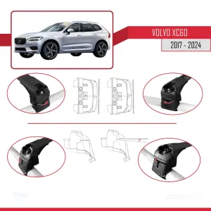 Volvo XC60 2017 ve Sonrası ile uyumlu ACE-2 Ara Atkı Tavan Barı SİYAH thumb 4