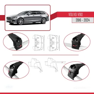 Volvo V90 (EU) 2016 ve Sonrası ile uyumlu ACE-2 Ara Atkı Tavan Barı SİYAH - Görsel 4