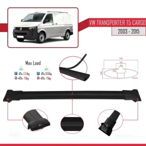 Volkswagen Transporter (T5) 2003-2015 Arası ile uyumlu FLY Model Ara Atkı Tavan Barı SİYAH 4 ADET BAR - Görsel 3