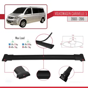 Volkswagen Caravelle (T5) 2003-2015 Arası ile uyumlu FLY Model Ara Atkı Tavan Barı SİYAH 4 ADET BAR thumb 3