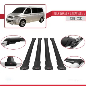 Volkswagen Caravelle (T5) 2003-2015 Arası ile uyumlu FLY Model Ara Atkı Tavan Barı SİYAH 4 ADET BAR thumb 4