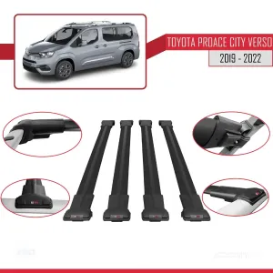 Toyota Proace City Verso 2019-2022 Arası ile uyumlu FLY Model Ara Atkı Tavan Barı SİYAH 4 ADET BAR thumb 3