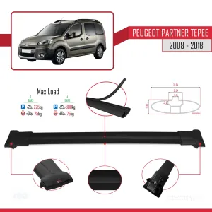Peugeot Partner Tepee 2008-2018 Arası ile uyumlu FLY Model Ara Atkı Tavan Barı SİYAH 4 ADET BAR - Görsel 3