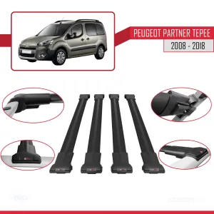 Peugeot Partner Tepee 2008-2018 Arası ile uyumlu FLY Model Ara Atkı Tavan Barı SİYAH 4 ADET BAR - Görsel 4