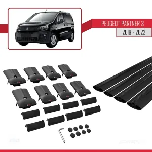 Peugeot Partner 2019-2022 Arası ile uyumlu FLY Model Ara Atkı Tavan Barı SİYAH 4 ADET BAR thumb 4