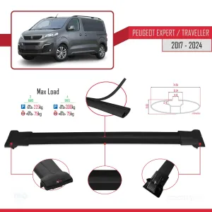 Peugeot Expert - Traveller 2017 ve Sonrası ile uyumlu FLY Model Ara Atkı Tavan Barı SİYAH 4 ADET BAR thumb 3