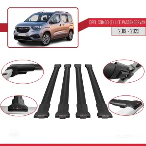 Opel Combo (E) Life PASSENGERVAN 2019-2023 Arası ile uyumlu FLY Model Ara Atkı Tavan Barı SİYAH 4 ADET BAR - Görsel 4