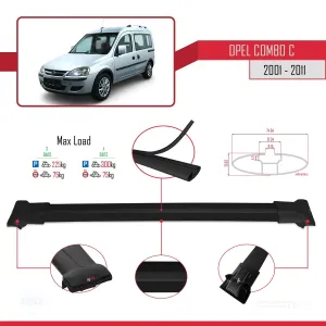 Opel Combo (C) 2001-2011 Arası ile uyumlu FLY Model Ara Atkı Tavan Barı SİYAH 4 ADET BAR thumb 3