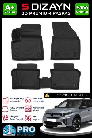 Citroen C3 Aircross 2024-Günümüz (CC24) uyumlu Elektrikli 3D Pro Havuzlu Paspas 2025 Üzeri A+ Kalite modelleri Oto Aksesuar Shop'de. Kaliteli malzeme, hızlı
