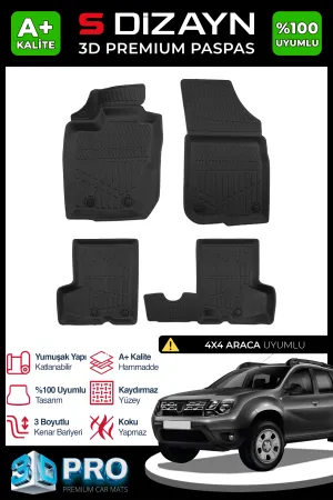 S-Dizayn Dacia Duster 4X4 3D Pro Havuzlu Paspas 2013-2018 A+ Kalite