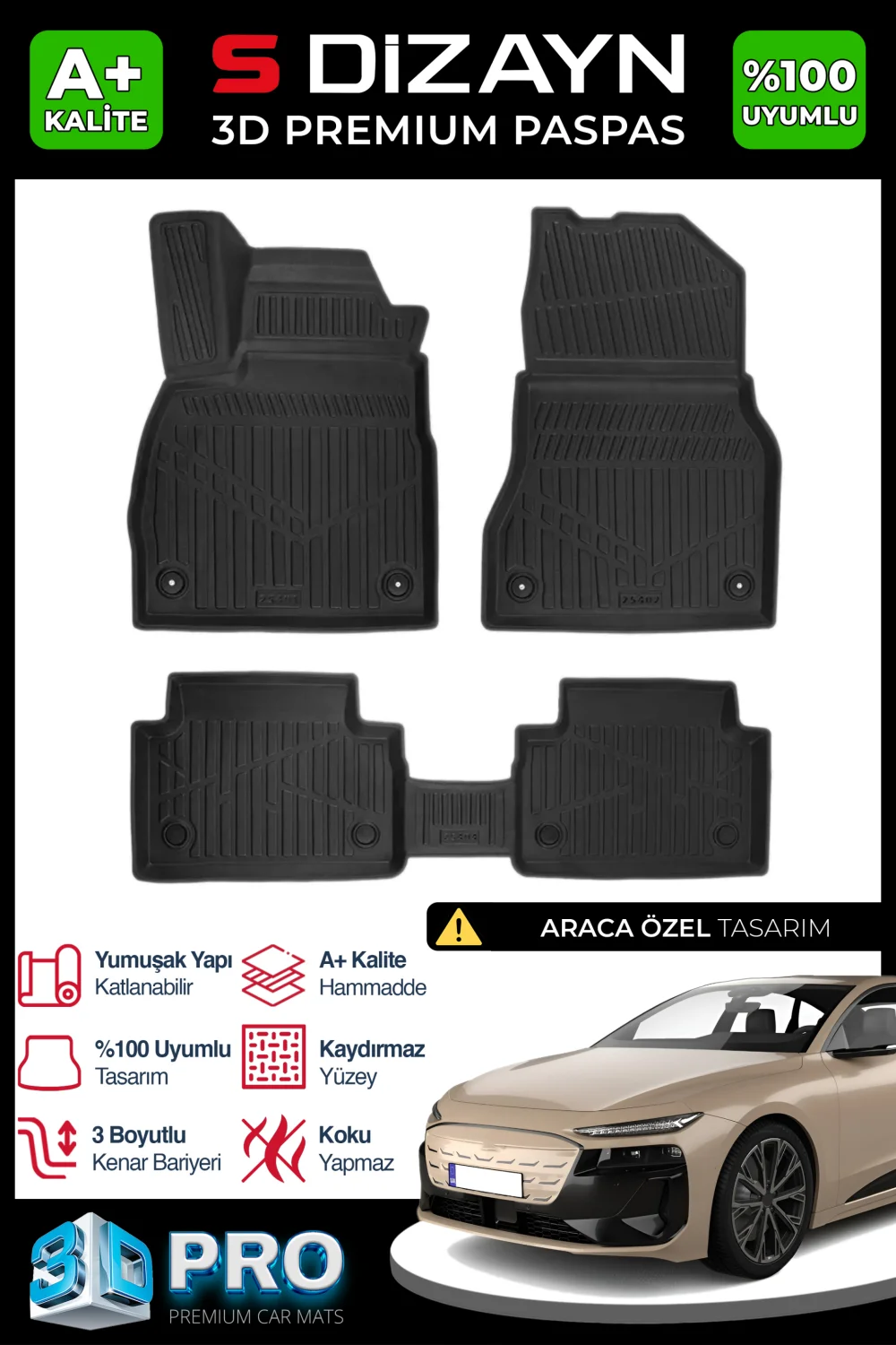Drs Tuning Audi A6 E-Tron 3D Pro Havuzlu Paspas 2025 Üzeri A+ Kalite