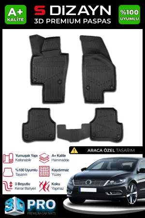 S-Dizayn Vw Cc 3D Pro Havuzlu Paspas 2008-2017 A+ Kalite
