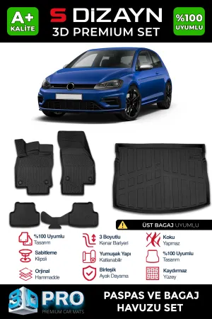 Drs Tuning Vw Golf 7 3D Pro Havuzlu Paspas Ve Bagaj Havuzu Seti (2'Li Set) 2012-2020 A+ Kalite