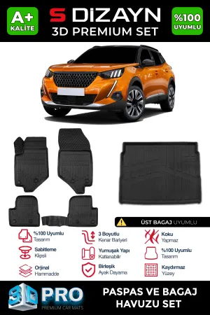 Peugeot 2008 2019-Günümüz (P24) uyumlu 3D Pro Havuzlu Paspas ve Üst Bagaj Havuzu (2'li SET) 2019-2023 A+ Kalite modelleri Oto Aksesuar Shop'de. Kaliteli