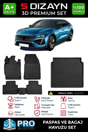 Peugeot 408 2022-Günümüz (P54) uyumlu 3D Pro Havuzlu Paspas ve Bagaj Havuzu (2'li SET) 2023 Üzeri A+ Kalite modelleri Oto Aksesuar Shop'de. Kaliteli malzeme,