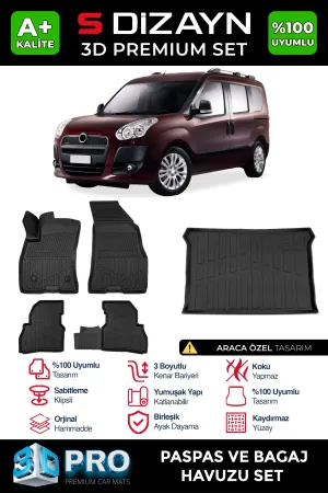 Fiat uyumlu Doblo Geniş Aile 3D Pro Havuzlu Paspas ve Bagaj Havuzu (2'li SET) 2010-2022 A+ Kalite modelleri Oto Aksesuar Shop'de. Kaliteli malzeme, hızlı kargo