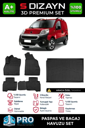Fiat uyumlu Fiorino 3D Pro Havuzlu Paspas ve Bagaj Havuzu (2'li SET) 2008-2023 A+ Kalite modelleri Oto Aksesuar Shop'de. Kaliteli malzeme, hızlı kargo ve