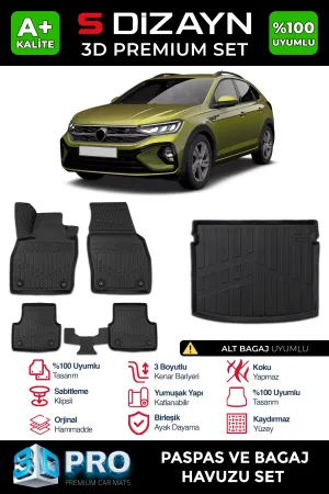 Volkswagen Taigo 2021-Günümüz (CS) uyumlu VW 3D Pro Havuzlu Paspas ve Alt Bagaj Havuzu (2'li SET) 2020 Üzeri A+ Kalite modelleri Oto Aksesuar Shop'de. Kaliteli
