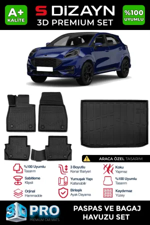 Ford Puma 2019-Günümüz (CX482) uyumlu 3D Pro Havuzlu Paspas ve Bagaj Havuzu (2'li SET) 2019 Üzeri A+ Kalite modelleri Oto Aksesuar Shop'de. Kaliteli malzeme,