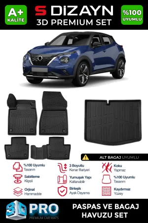 Nissan Juke 2019-Günümüz (F16) uyumlu 3D Pro Havuzlu Paspas ve Alt Bagaj Havuzu (2'li SET) 2019 Üzeri A+ Kalite modelleri Oto Aksesuar Shop'de. Kaliteli