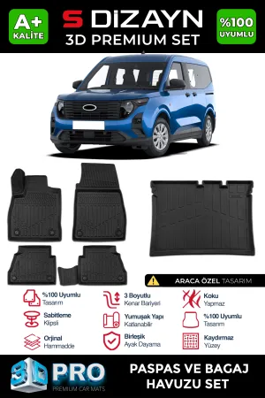 Ford uyumlu Courier 3D Pro Havuzlu Paspas ve Bagaj Havuzu (2'li SET) 2023 Üzeri A+ Kalite modelleri Oto Aksesuar Shop'de. Kaliteli malzeme, hızlı kargo ve