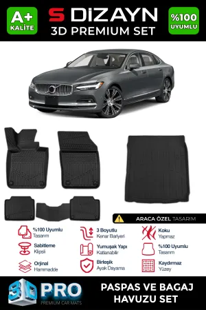 Volvo S90 3D Pro Paspas Ve Bagaj Havuzu Seti (2'Li Set) 2016 Üzeri A+ Kalite