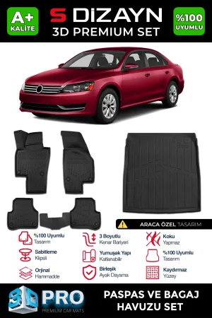 S-Dizayn VW Passat B7 3D Pro Havuzlu Paspas ve Bagaj Havuzu Seti (2'li SET) 2010-2014 A+ Kalite thumb 1
