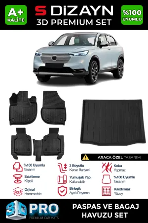 Honda HR-V 2021-Günümüz (RV) uyumlu 3D Pro Havuzlu Paspas ve Bagaj Havuzu (2'li SET) 2020 Üzeri A+ Kalite modelleri Oto Aksesuar Shop'de. Kaliteli malzeme,