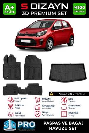 Kia Picanto 2017-Günümüz (JA) uyumlu 3D Pro Havuzlu Paspas ve Bagaj Havuzu (2'li SET) 2017 Üzeri A+ Kalite modelleri Oto Aksesuar Shop'de. Kaliteli malzeme,