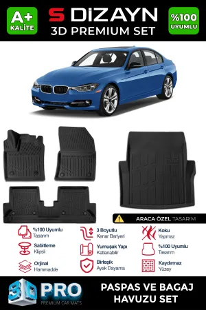 BMW 3 Serisi 2011-2019 (F30) uyumlu F30 3D Pro Havuzlu Paspas ve Bagaj Havuzu (2'li SET) 2012-2019 A+ Kalite modelleri Oto Aksesuar Shop'de. Kaliteli malzeme,